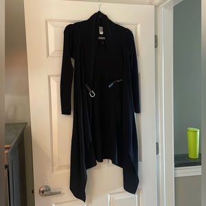 Neiman Marcus Black Ribbed Duster with Silver Accent